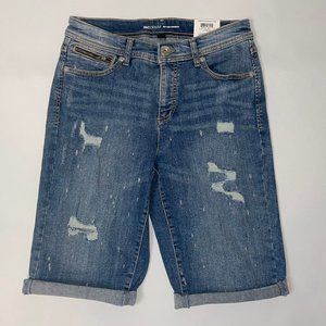 INC Ripped Bermuda Mid Rise Shorts - Medium Wash